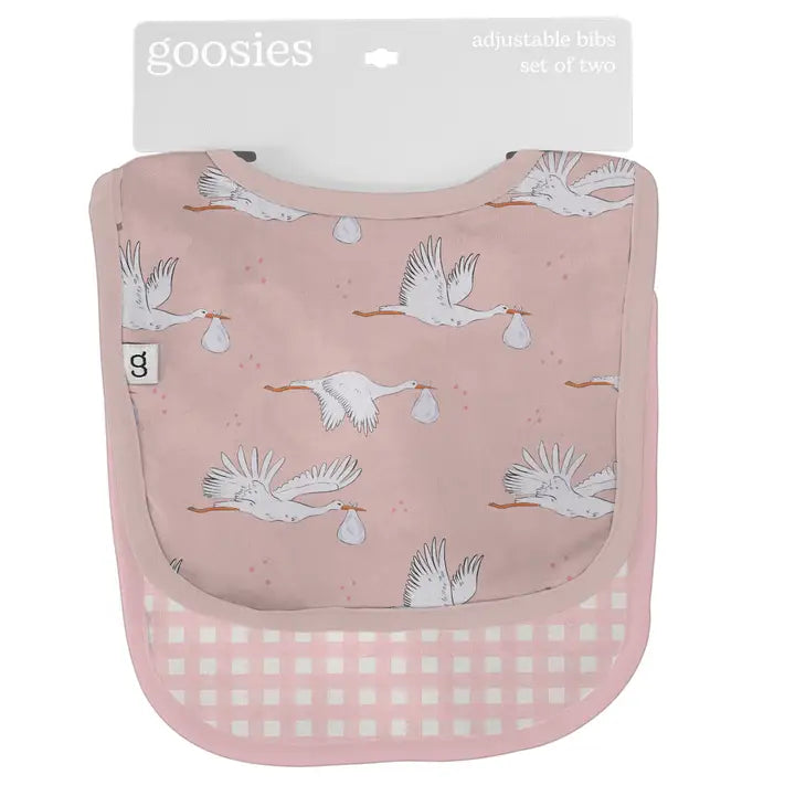Baby Girl Pink Storks/Gingham Bib Set