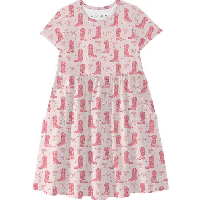 Cowgirl Boots & Bows - Short Sleeve Pocket Dress