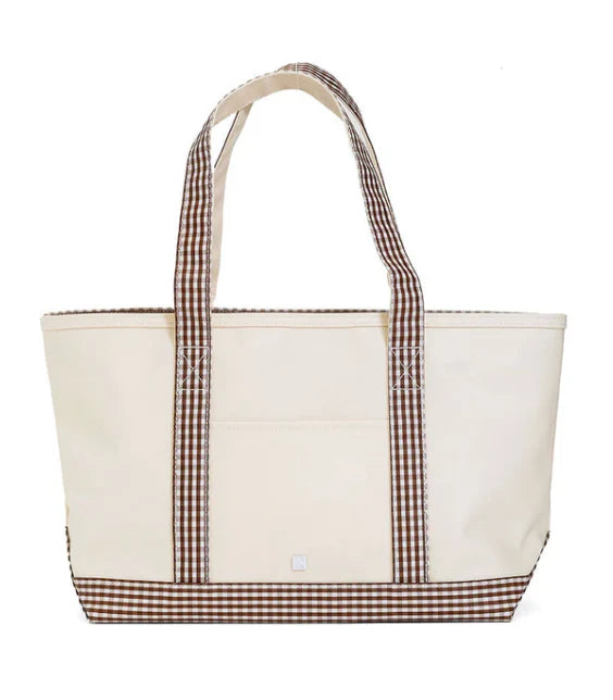MEDIUM TOTE - COATED CANVAS NATURAL with GINGHAM COCO TRIM