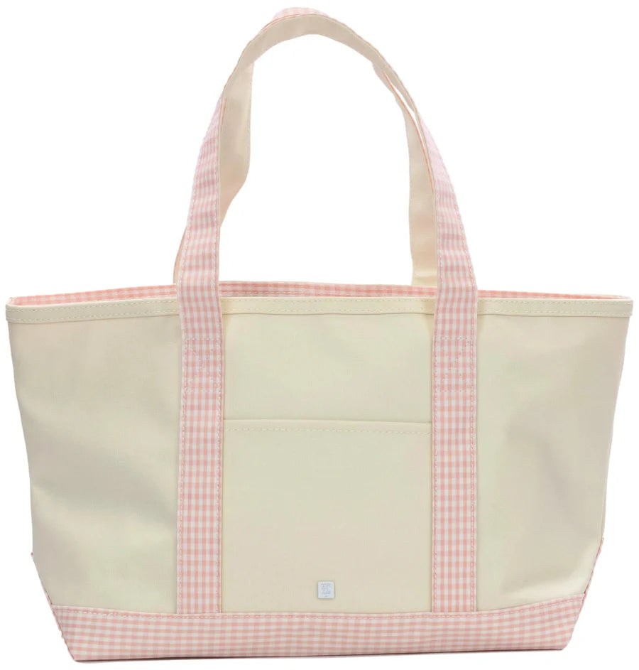 MEDIUM TOTE - COATED CANVAS NATURAL with GINGHAM TAFFY TRIM