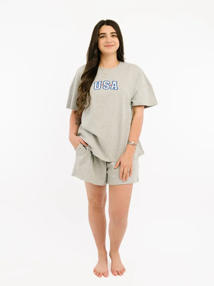 Women's Gray USA Embroidered Slouchy Set