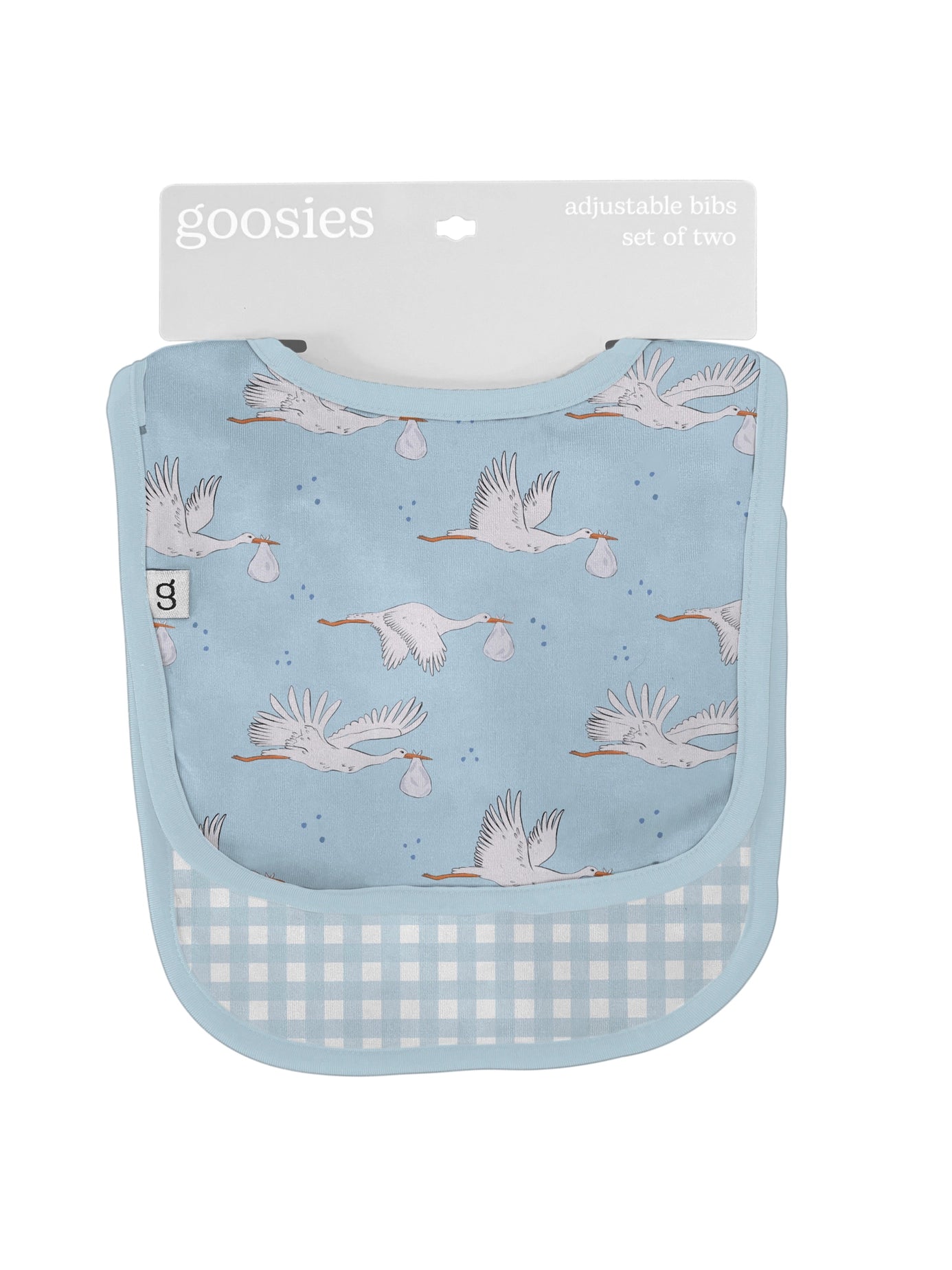 Blue Storks/Gingham Bib Set