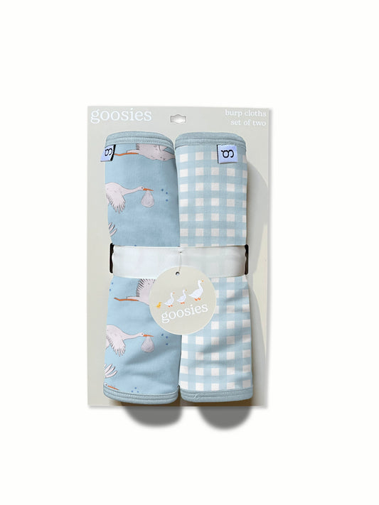 Blue Storks/Gingham Burp Cloth Set