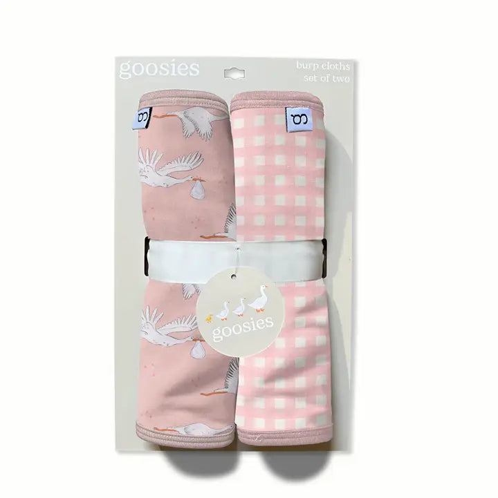Baby Girl Pink Storks/Gingham Burp Cloth Se