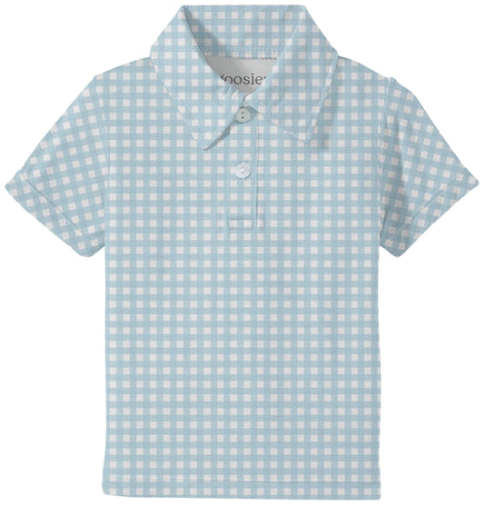 Blue Gingham Short Sleeve Polo Shirt