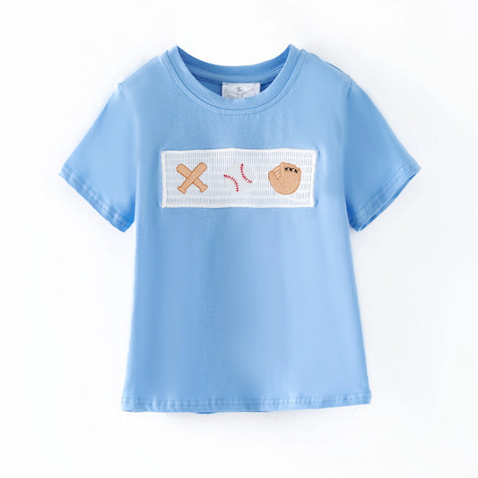 Boys Light Blue Smocked Baseball Top