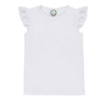 Girl's Flutter Sleeve - White