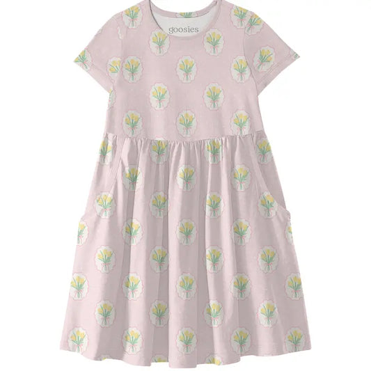 Fancy Tulips (Cottage Pink) Short Sleeve Dress
