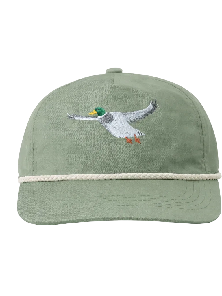 Flying Mallard Duck Rope Cap in Olive Green
