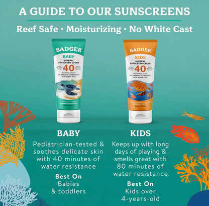 Badger Mineral Baby Sunscreen Cream Spf 40 with Zinc Oxide