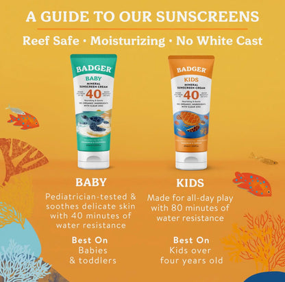 Badger Kids Mineral Sunscreen Cream Spf 40, with Zinc Oxide