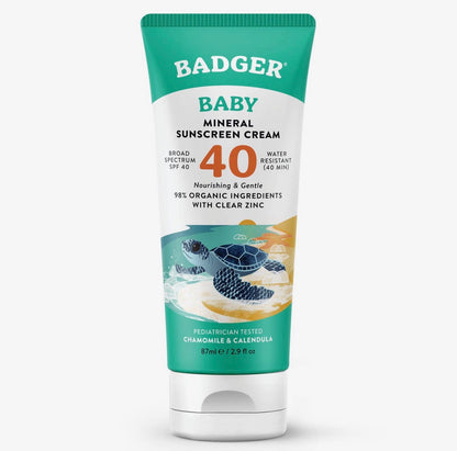 Badger Mineral Baby Sunscreen Cream Spf 40 with Zinc Oxide