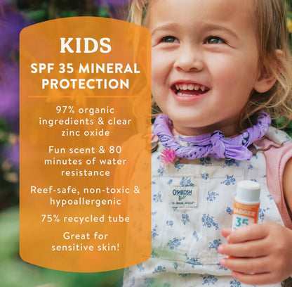 Badger Kids Mineral Sunscreen Face Stick Spf 35