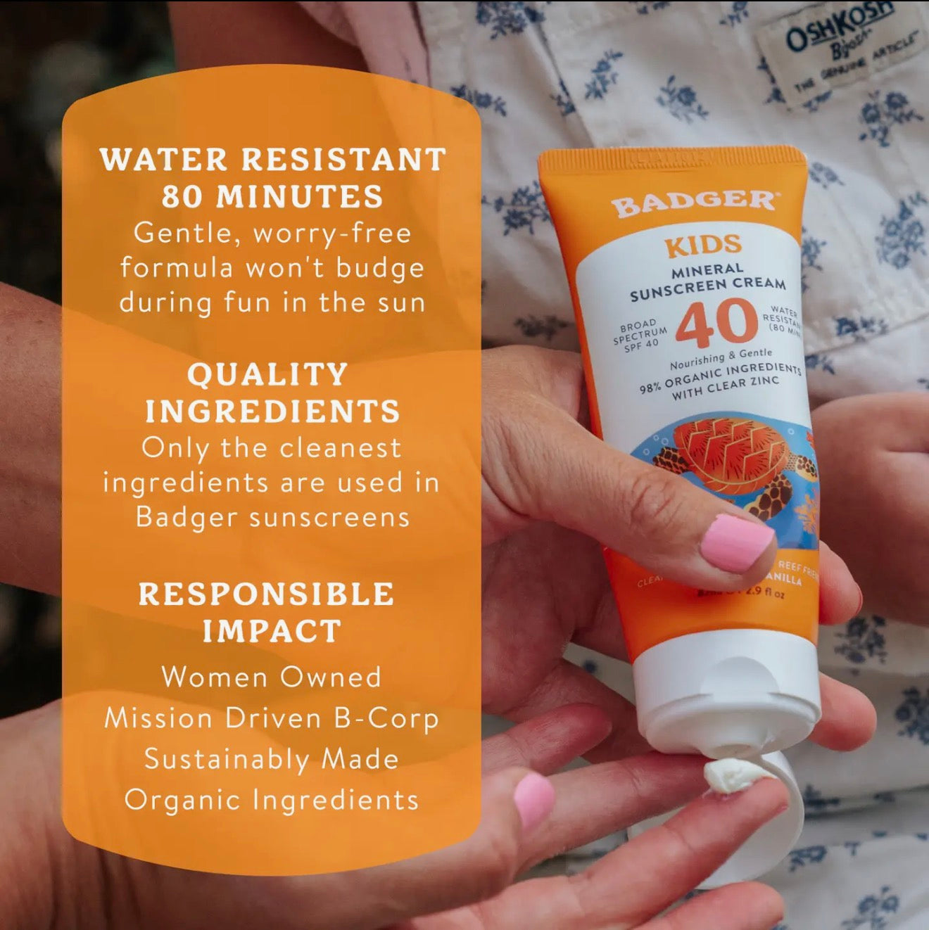 Badger Kids Mineral Sunscreen Cream Spf 40, with Zinc Oxide