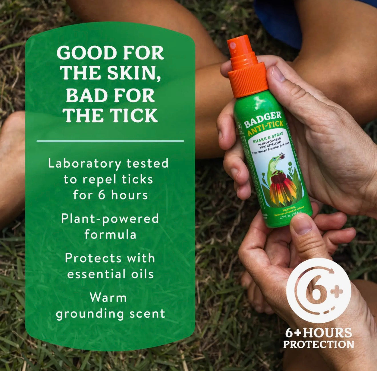 Badger Tick Spray, All Natural Tick Repellent, Deet-Free