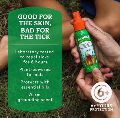 Badger Tick Spray, All Natural Tick Repellent, Deet-Free