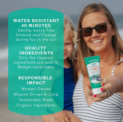 Badger Mineral Baby Sunscreen Cream Spf 40 with Zinc Oxide