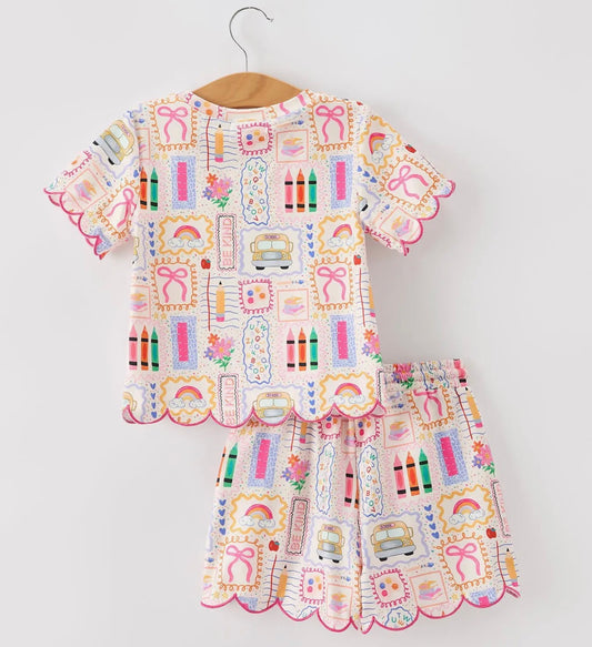 Back To School Print Shorts Set
