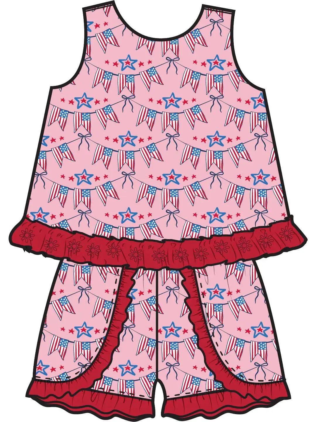 Girls American Sweetheart Cotton Gauze Swing Top & Short Set