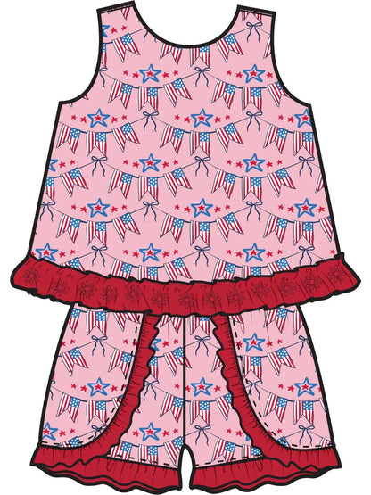 Girls American Sweetheart Cotton Gauze Swing Top & Short Set