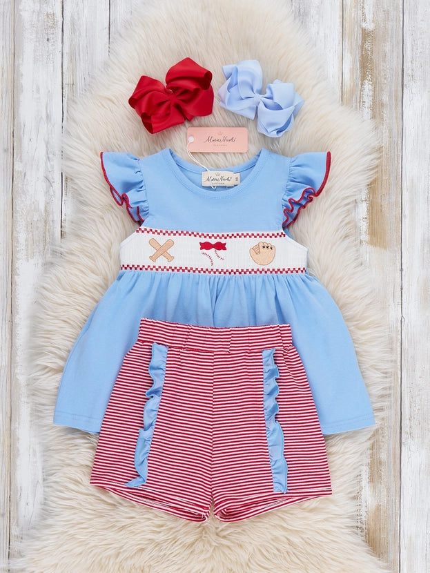 Home Run Batter Smocked Cotton Ruffle Set