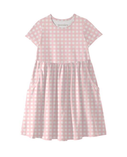 Pink Gingham Short Sleeve Dress