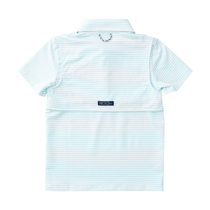 Boys S/S Pro Performance Polo in Aruba Blue Stripe