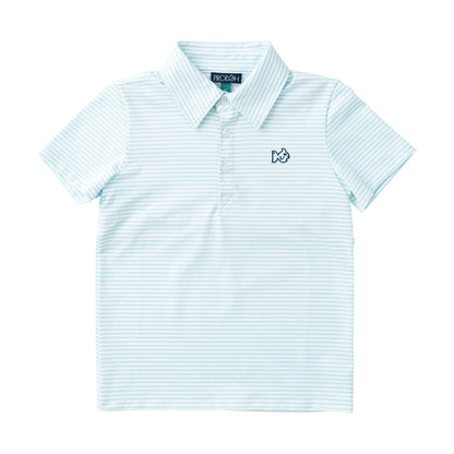 Boys S/S Pro Performance Polo in Aruba Blue Stripe