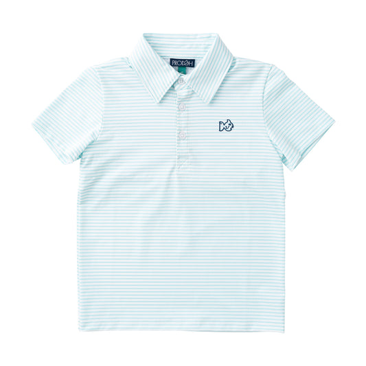 Boys S/S Pro Performance Polo in Aruba Blue Stripe