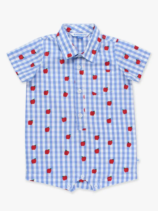 Apple Gingham SS Woven Button-Up Romper