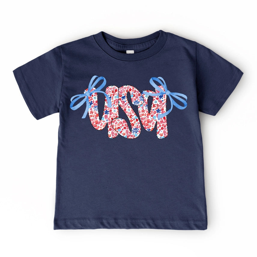 Girls USA Patriotic Graphic Tee - Blue