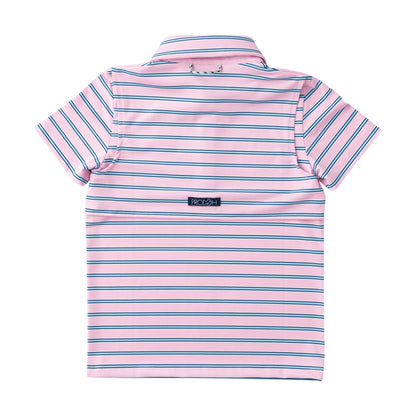 Boys' S/S Pro Performance Polo in Pink Frosting Sea Island Stripe