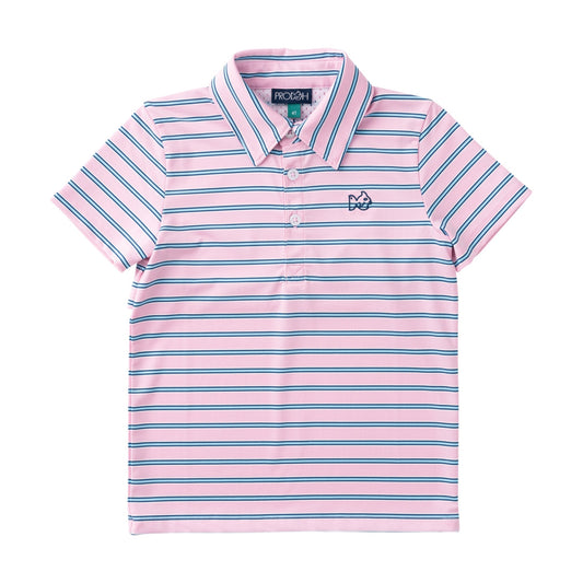 Boys' S/S Pro Performance Polo in Pink Frosting Sea Island Stripe